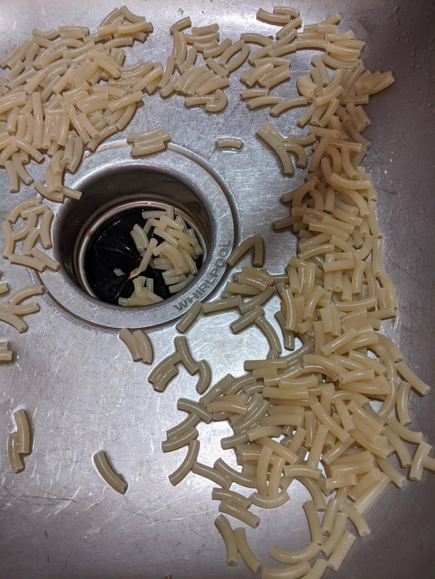 My wife say Why dont you use the strainer as Im draining water using the pan lid Im fine I say and a split second later this happens Nothing but stifled laughter from behind me