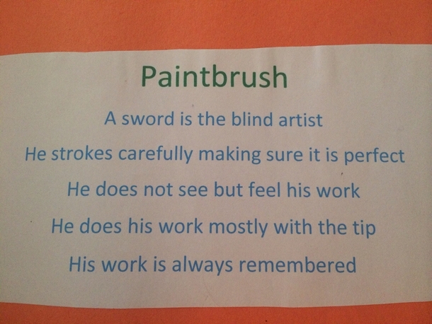 My wife teaches th grade English and found this gem while grading poems-sneaky lil bastard
