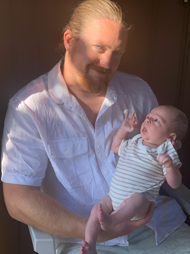 My wife tried to take a nice portrait of myself and my  week old