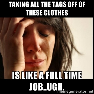 My wife won a bet and I had to buy her all new clothes Last night this was all she had to say