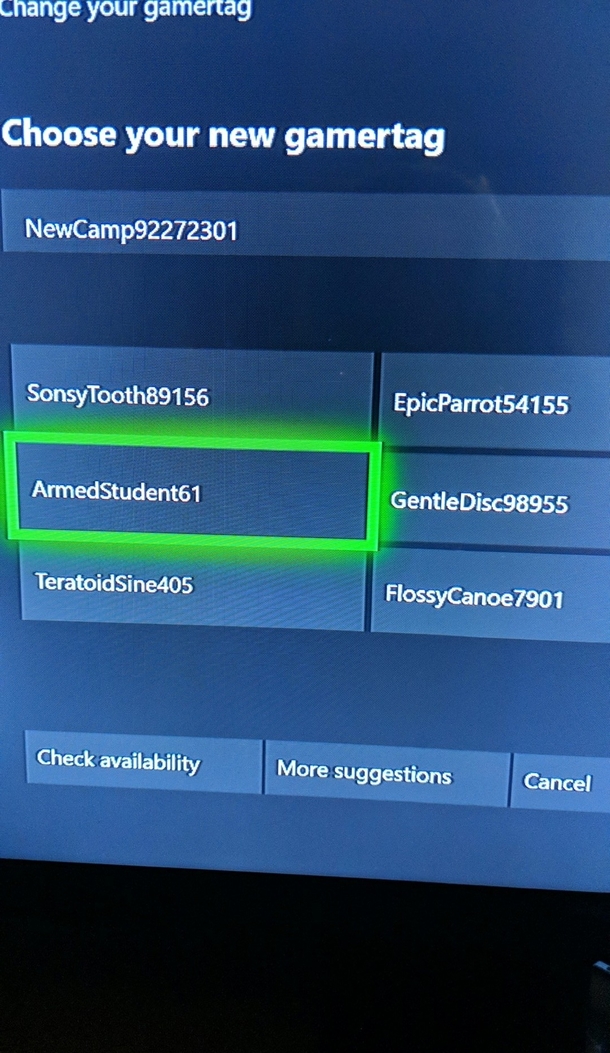 My Xbox trying to suggest gamertags