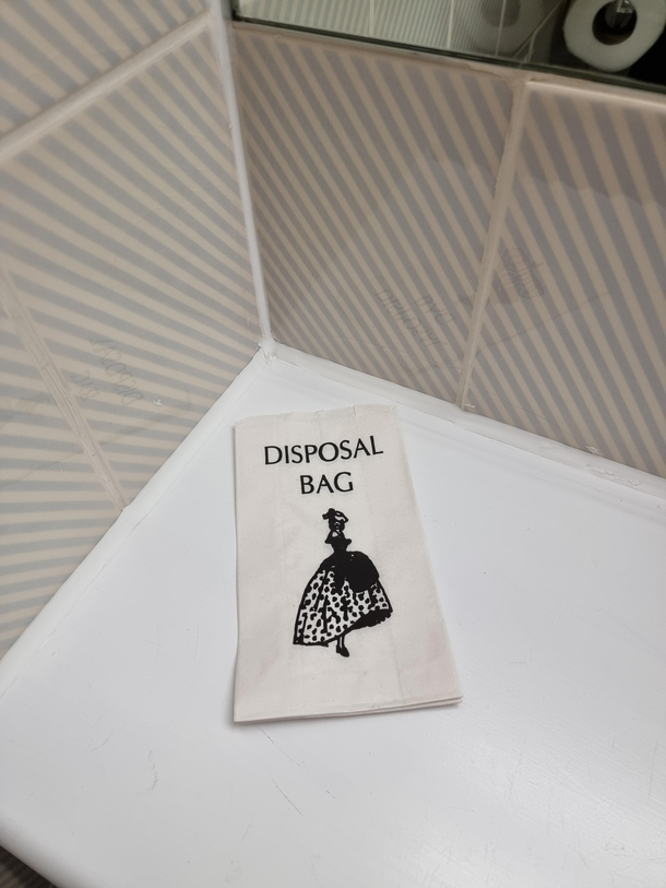 My  year old asked why the bathroom has tiny trash bags for fancy dresses