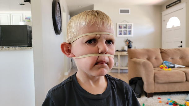 My  year old brought me a rubber band and asked me to do this to him