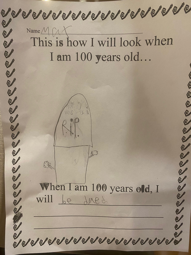 My  year old brought this home from school Statistically he isnt wrong