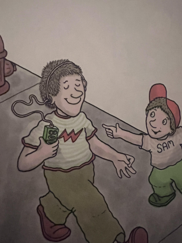 My -year-old daughter Mommy why does that man have a juice box coming out of his ears 