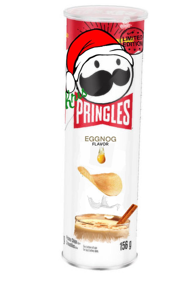 My  year old daughters concept pitch for a novelty Pringles flavor eggnog Kris Pringles is a nice touch too  photoshopped it herself
