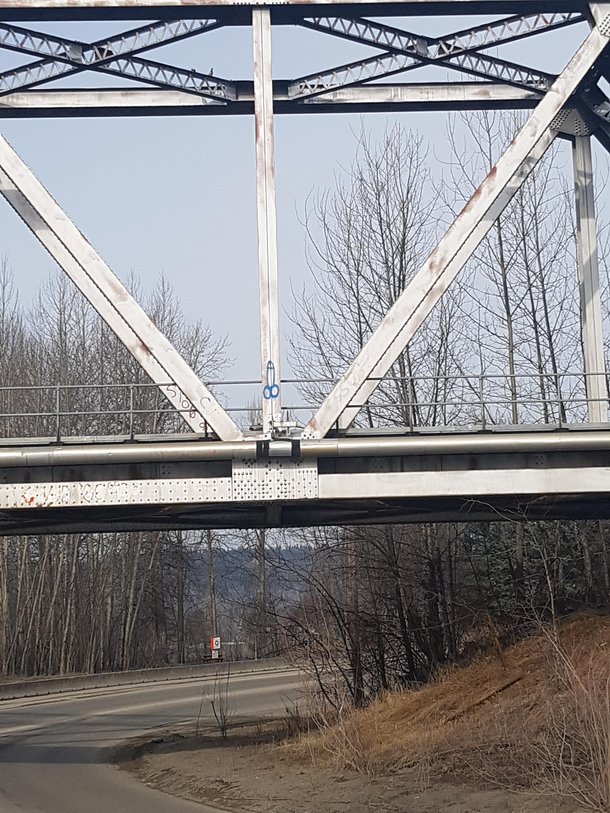 My  year old mom why did someone draw scissors on the railroad bridge