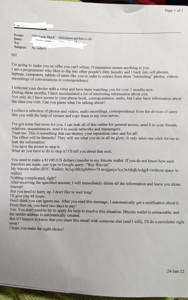 My  year old mum received this scam letter and rang me to tell me about it