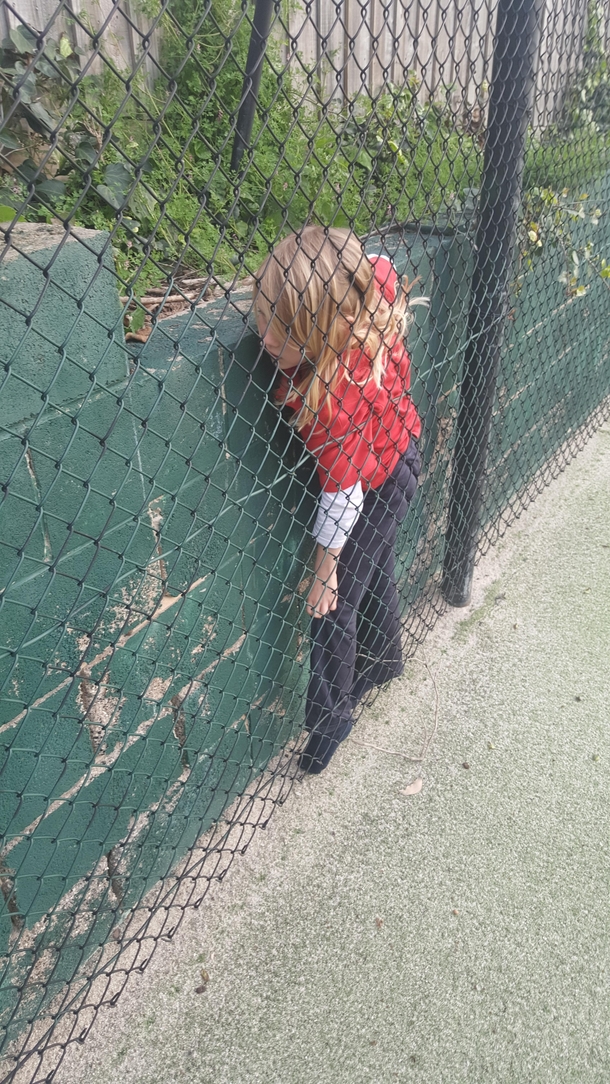 My year old sister getting stuck in between a wall and a fence - Meme Guy
