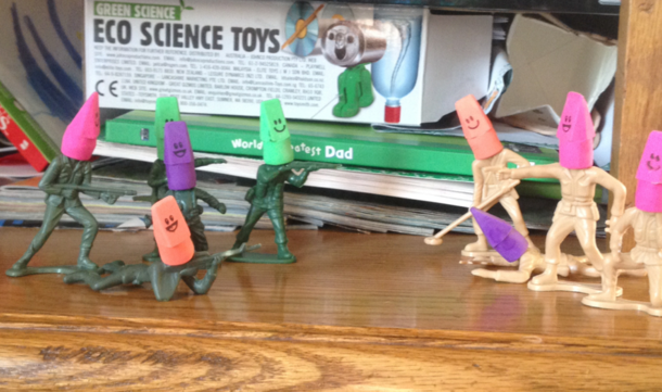 My  year old son took his army guys and made themhappy
