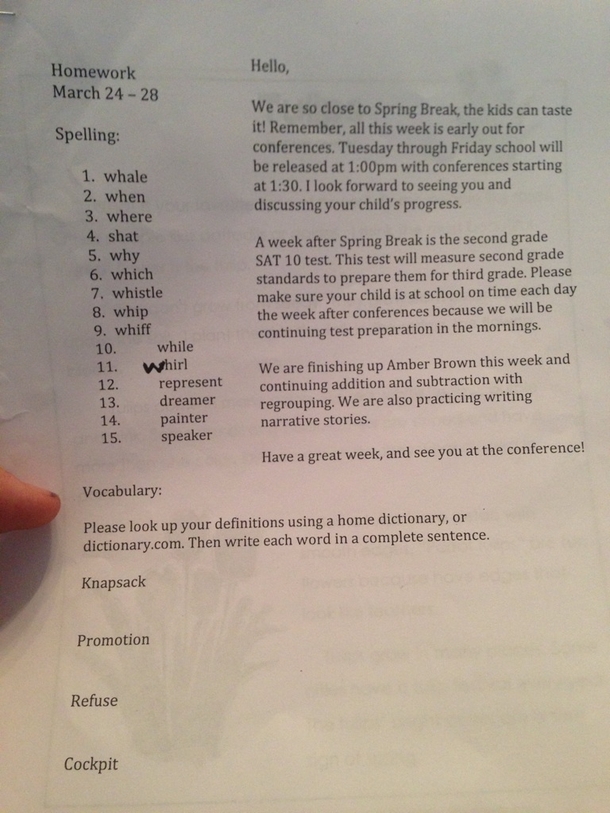 My  yo sons spelling words this week Number  threw me off