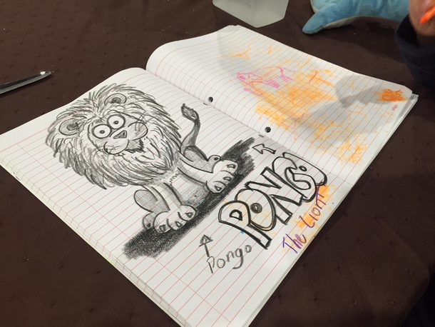 My young daughter asked me to draw a Lion named Pongo next to her Elephant She was not happy - i should have copied her style LPT Dont show off against your kids