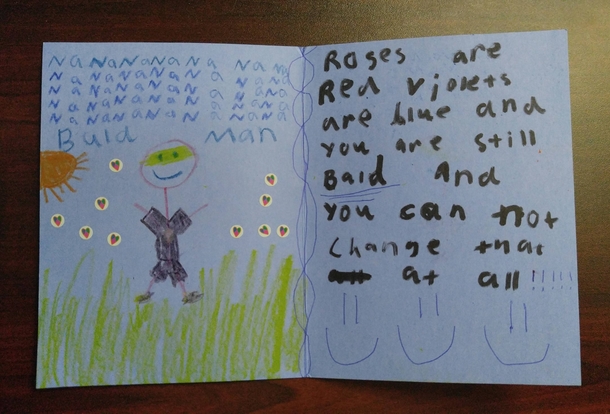My young niece and I send each other funny cards in the mail sometimes Her latest one really cut me deep