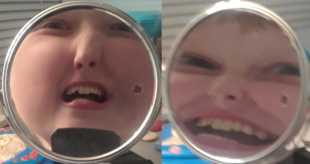 My younger cousin came over and took some pictures of himself in this mirror This was the result