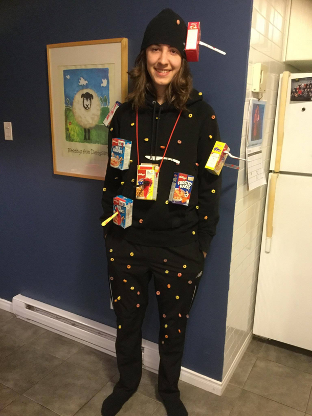 My youngest brother dressed as a cereal killer for Halloween