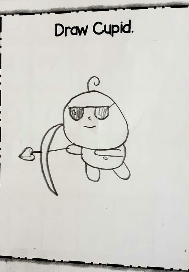 My youngest brother  had to draw Cupid for school