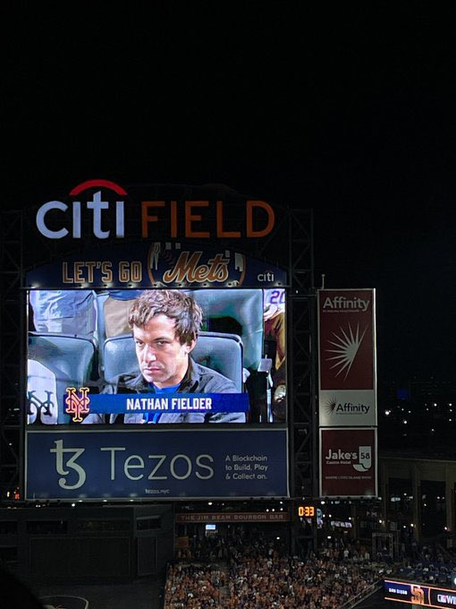 Nathan Fielder having a great time at the Mets game
