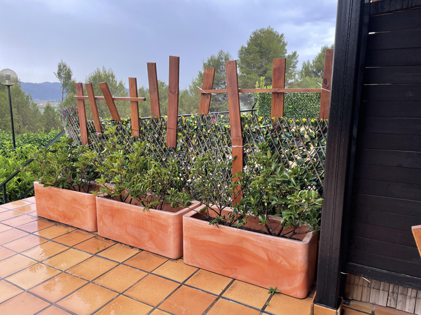 Neighbors want to avoid their American Staffordshire to jump on our terrace They created this apocalyptic art piece What do you think Will it hold