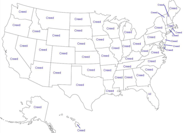 New map shows every states LEAST favorite band