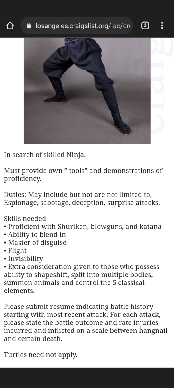 Ninja wanted