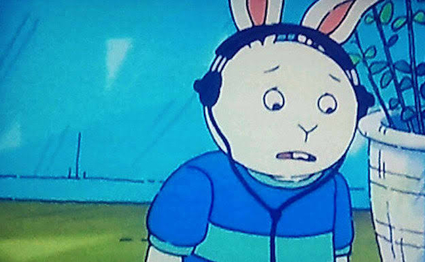 No wonder he looks depressed his headphones dont work