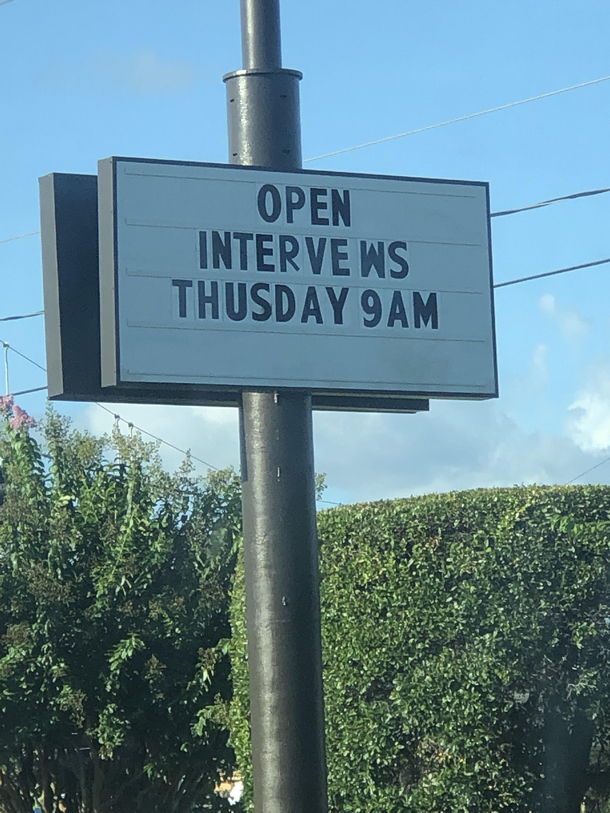 Now hiring on Thusday