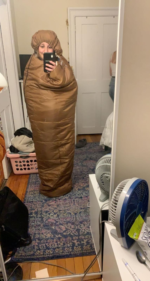 Now I know why this copper sleeping bag was on sale 