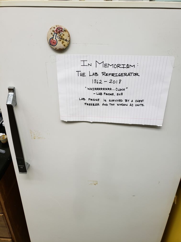 Obituary for a lab fridge