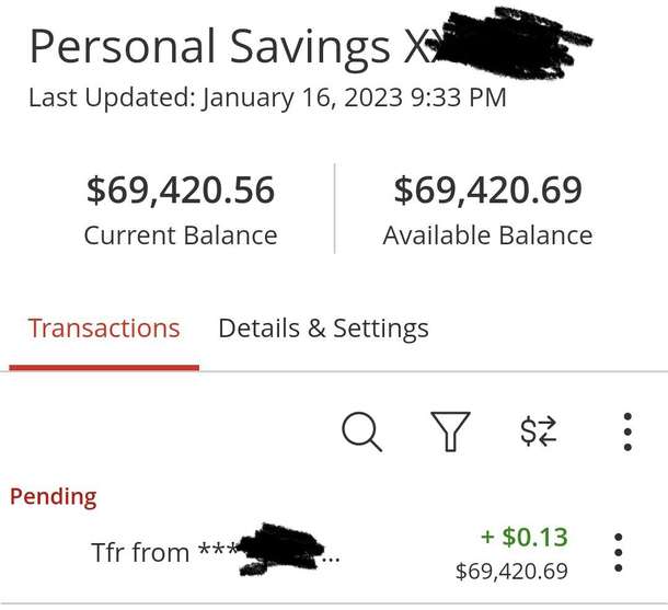Of course I had to make my wife transfer  cents