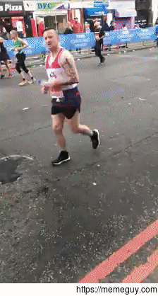 Offering pizza to London marathon runners