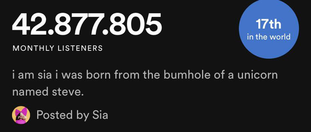 Okay but look at Sias spotify description 