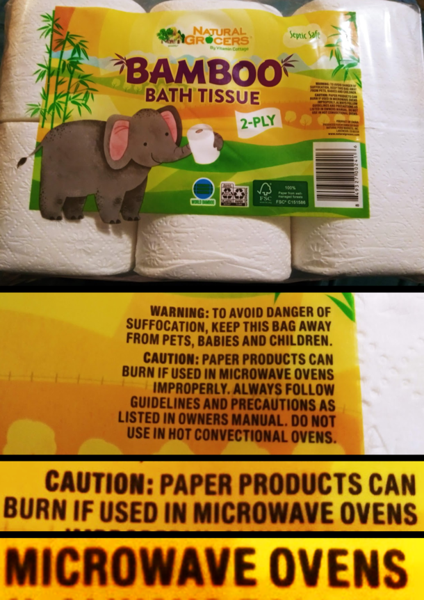 Okay who is microwaving their toilet paper to warrant this warning label