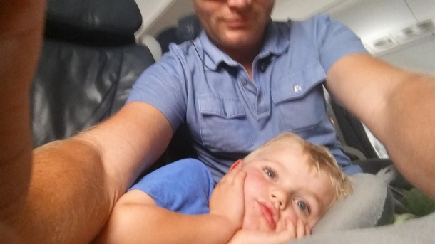 On a flight today the two women behind us talked loudly the entire flight Took this picture thinking my son was asleep