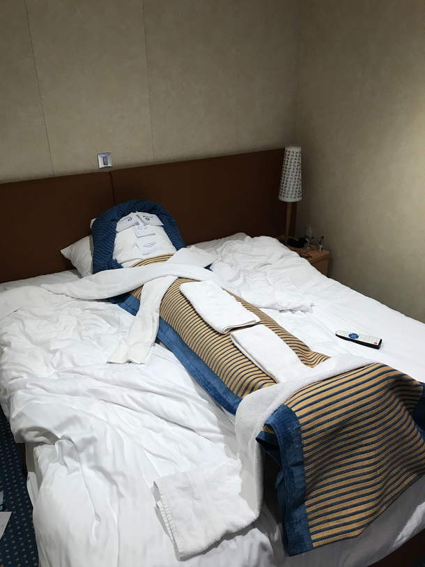 On my cruise I got into a friendly competition with the guy who folds the towel animals This sarcophagus was my favorite