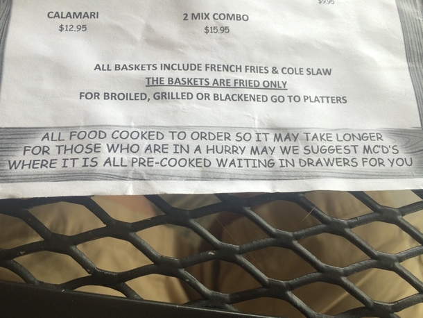 On the menu of our local restaurant