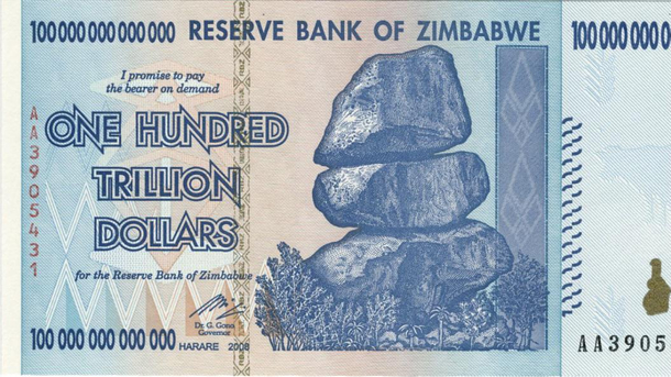 One hundred trillion dollar bill from Zimbabwe Hyperinflation on a ...