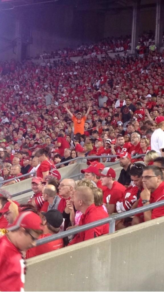 One of my friends went to the Ohio StateVirginia Tech game last night he is the one in orange