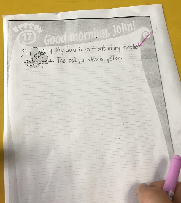 One of my new ESL students left out the r in shirt