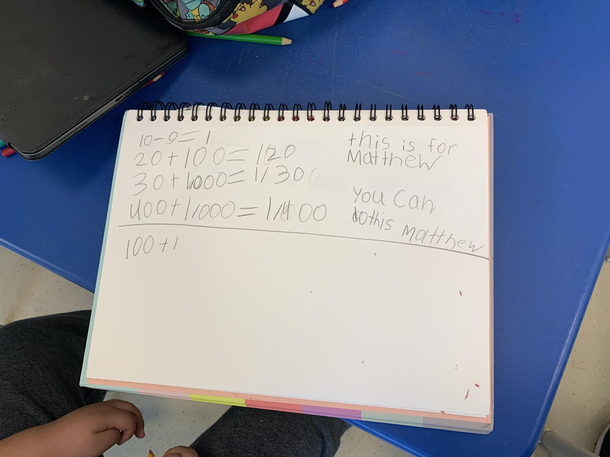 One of the kids I work with wrote themselves words of encouragement