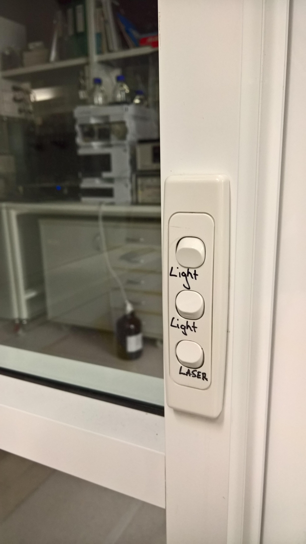 One switch away from posting this in TIFU I was only trying to turn the lights on in the laboratory