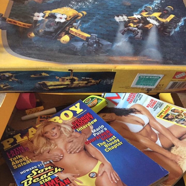 Oops  When my parents were cleaning the basement they found where I hid my Playboys when I was younger  in a lego box