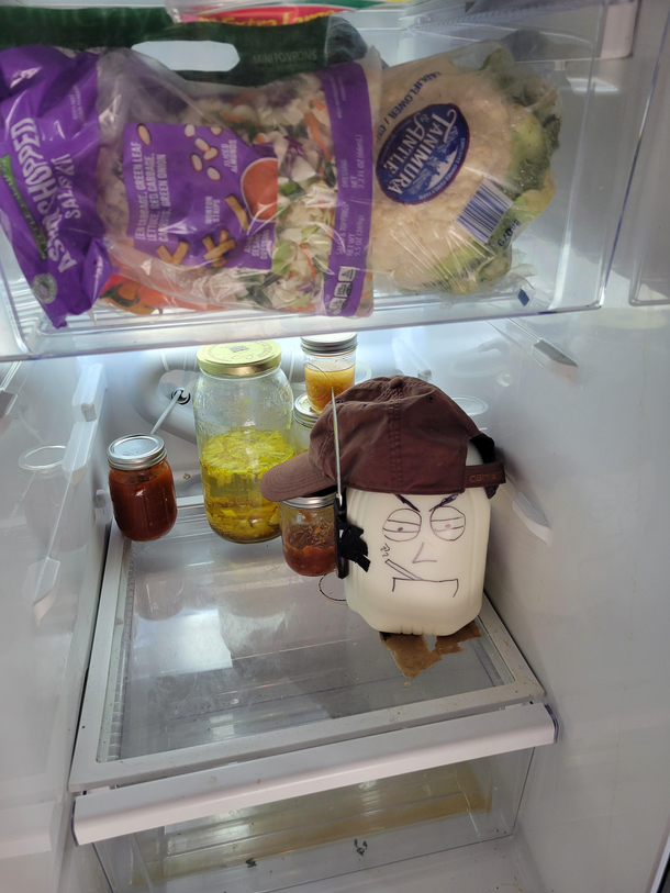Opened the fridge this morning and found the milk went bad