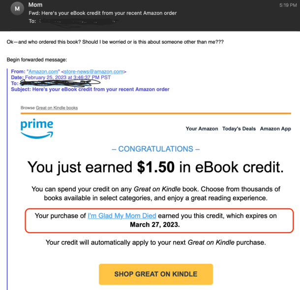 Ordered my book club book on our shared family account