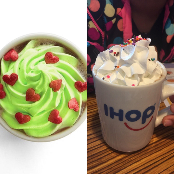 Ordered the Minty Who Hot Chocolate at ihop What it was advertised as vs what she got