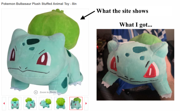 Ordered this plushie a month ago as an Xmas gift It arrived  weeks later than what the ETA said and looks like this