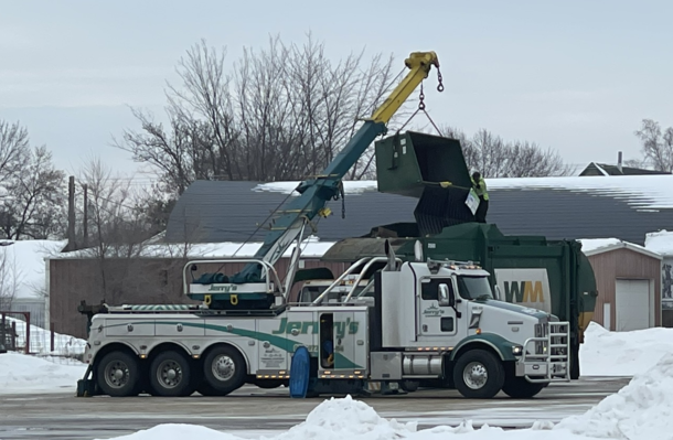 Our dumpster fell into the garbage truck My boss says everyone only does this once  poor guy