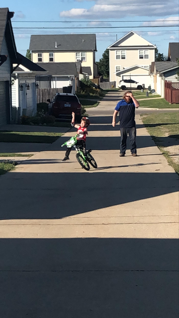 Our first days practice of no training wheels He got right back up and on the bike