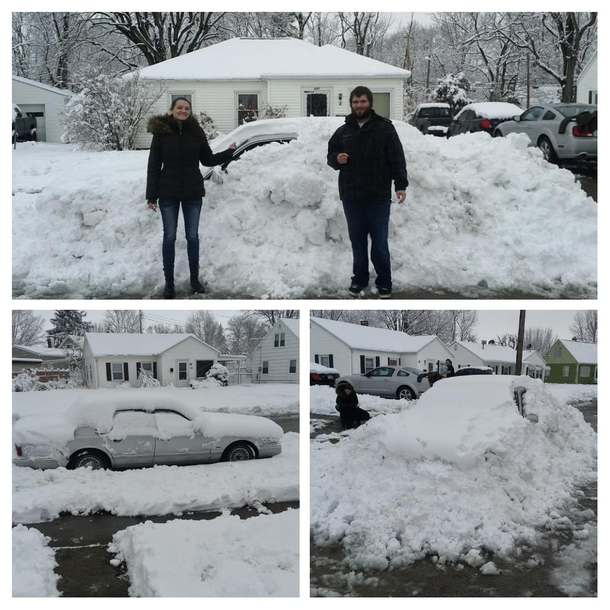 Our friend left his car with us to watch while he went to Florida We live in Ohio He kept sending us beach pics so we sent him a picture of his car buried in snow after we buried it
