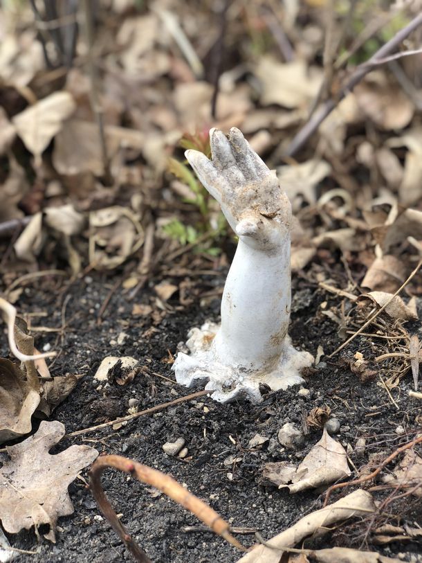 Our little garden ornaments arm broke off I like it