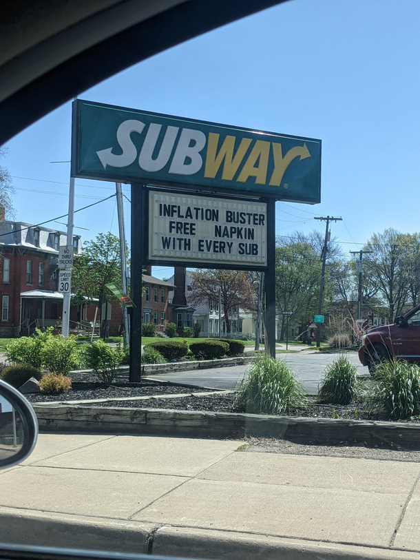 Our local Subway has a sense of humor This was their sign as I passed by today